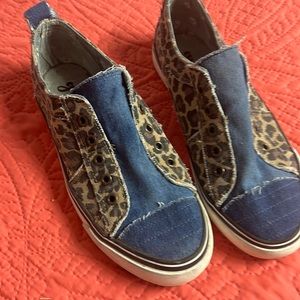 Denim and Leopard Sneakers size 9